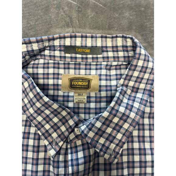 Foundry Blue/Pink Check Easy Care Long Sleeve Oxford Shirt 3XLT - Picture 4 of 6